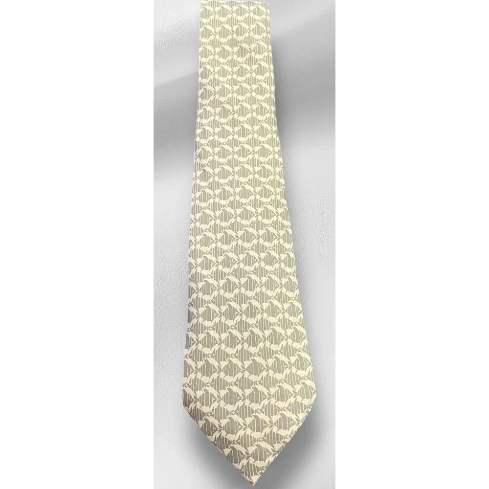 HERMES 100% Silk Vintage Tie, Gray Fish Design 5234SA, Made in France Authentic